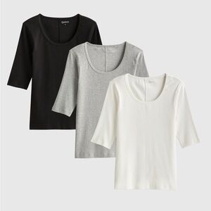 3 pack- Quince micro ribbed elbow tee
